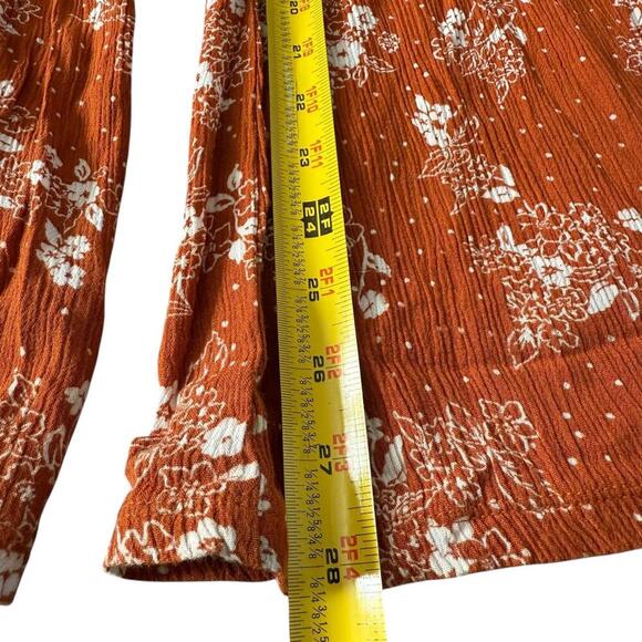 Rust Floral Wide Leg Smocked Pants - Size Small - Picture 4 of 4